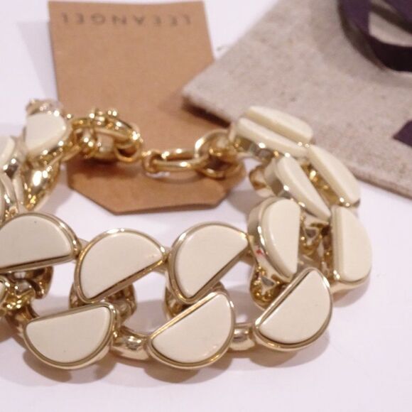 Lee Angel  Half-Moon Howlite and Steel bracelet NWT $198.00 CRM gold Neiman Marc - Picture 2 of 8